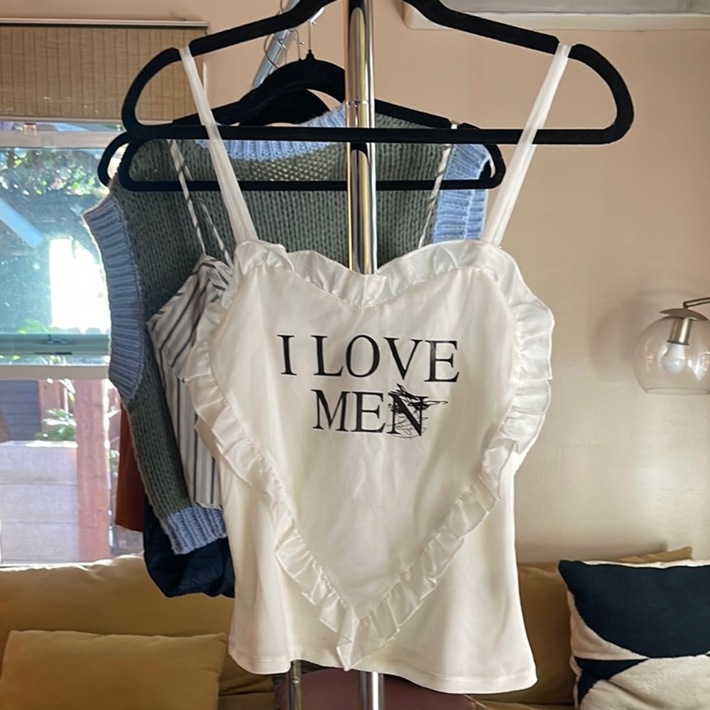 praying White Ruffled Heart Tank Top